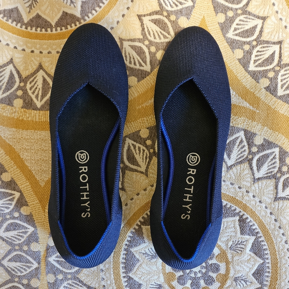Rothys The Flat Womens Ballet Slip On Shoes Size 9.5 Navy Knit Mesh Round Toe - Picture 1 of 3